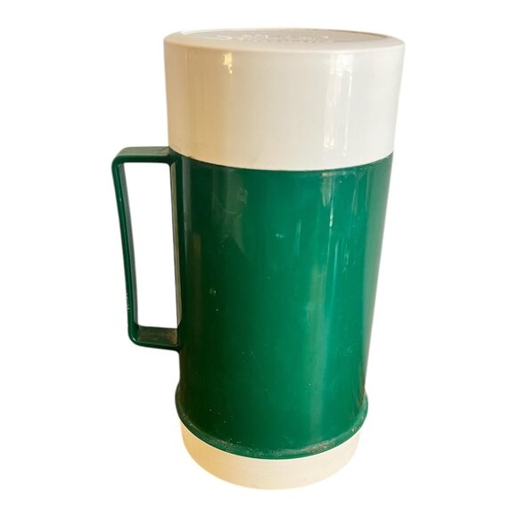 Vintage Thermos Green & White Plastic Insulated Drink Food Container 10oz Handle - Picture 4 of 10